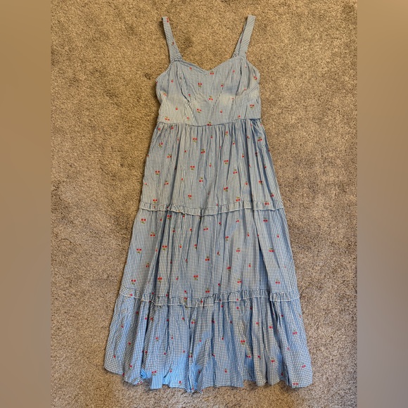Japna Dresses & Skirts - Japna Blue Gingham Sundress with Red Cherry Pattern